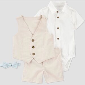 Carter’s Vest Shorts Easter Toddler Boy Set beige linen like with Bow Tie 12m